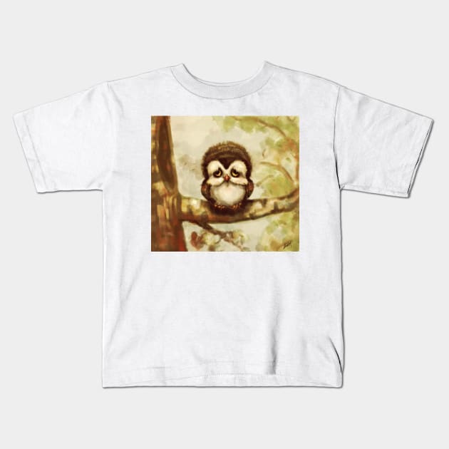 Sad baby owl Kids T-Shirt by Artofokan